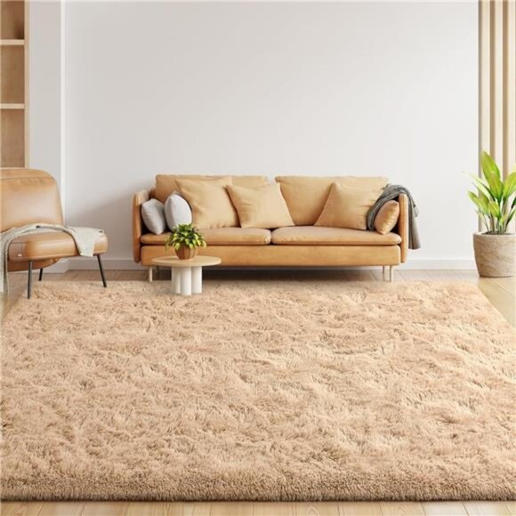Super Soft Shag AreaRug for Living Room,6x9 ft BeigeRug for Girls Bedroom,Modern - Picture 5 of 7